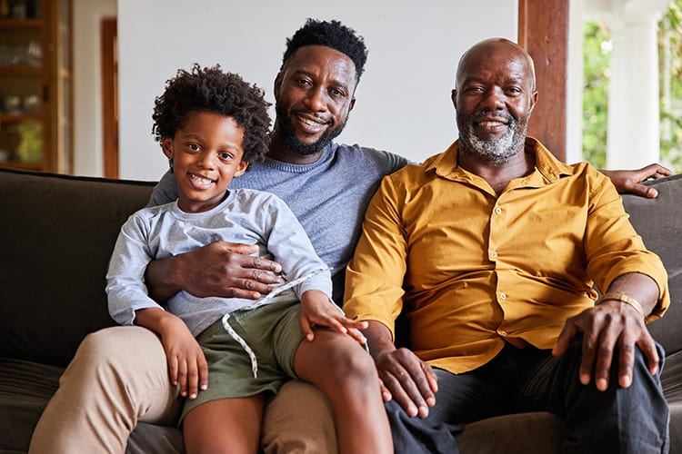 African American grandfather, father, and son