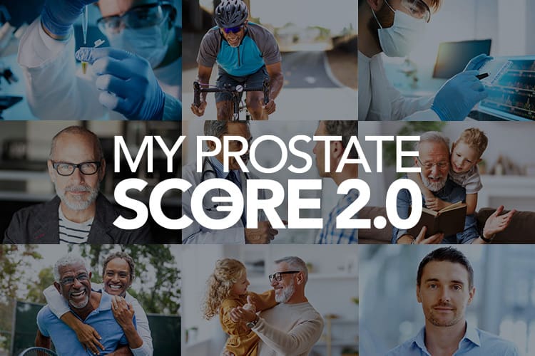 MyProstateScore 2.0 logo with background images of providers and patients